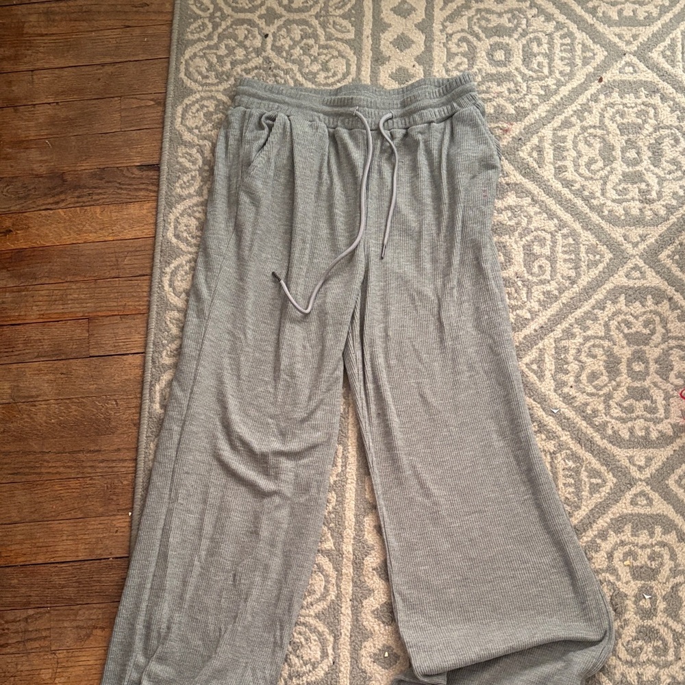 Cozy Wide-Leg Drawstring Lounge Pants - Gray